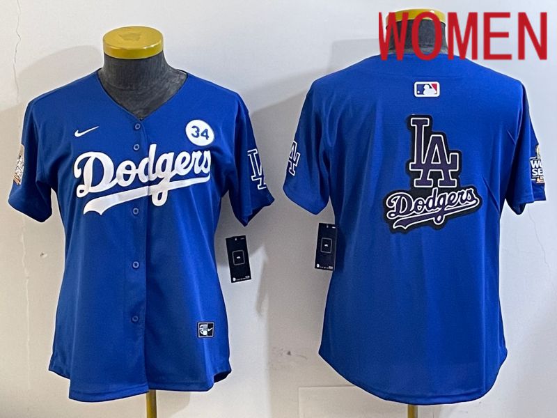 Women Los Angeles Dodgers blank 2024 World series patch blue jersey 202411269->youth mlb jersey->Youth Jersey